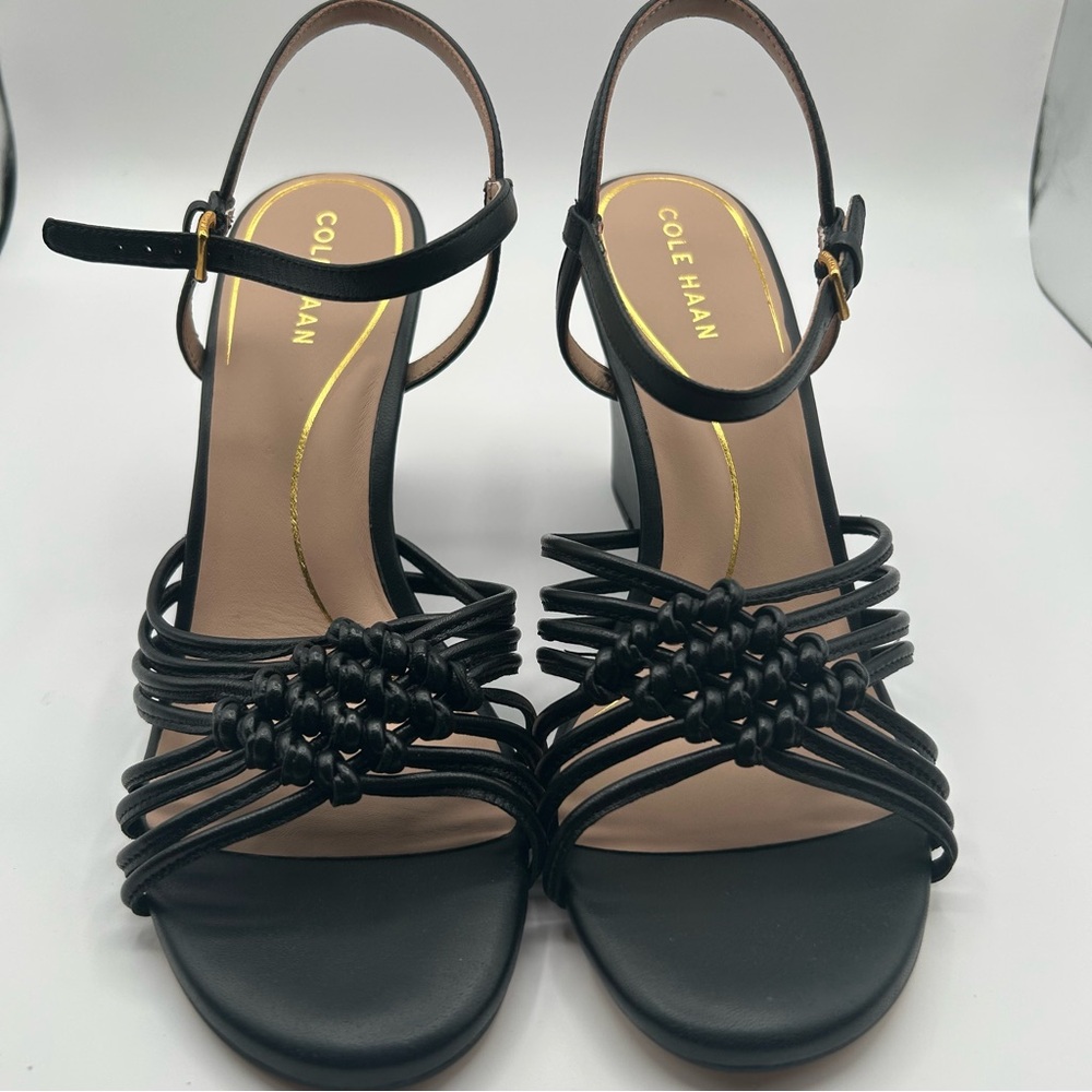 New Women’s Cole Haan Jitney Knot Wedge Pump, Black Leather Size 10